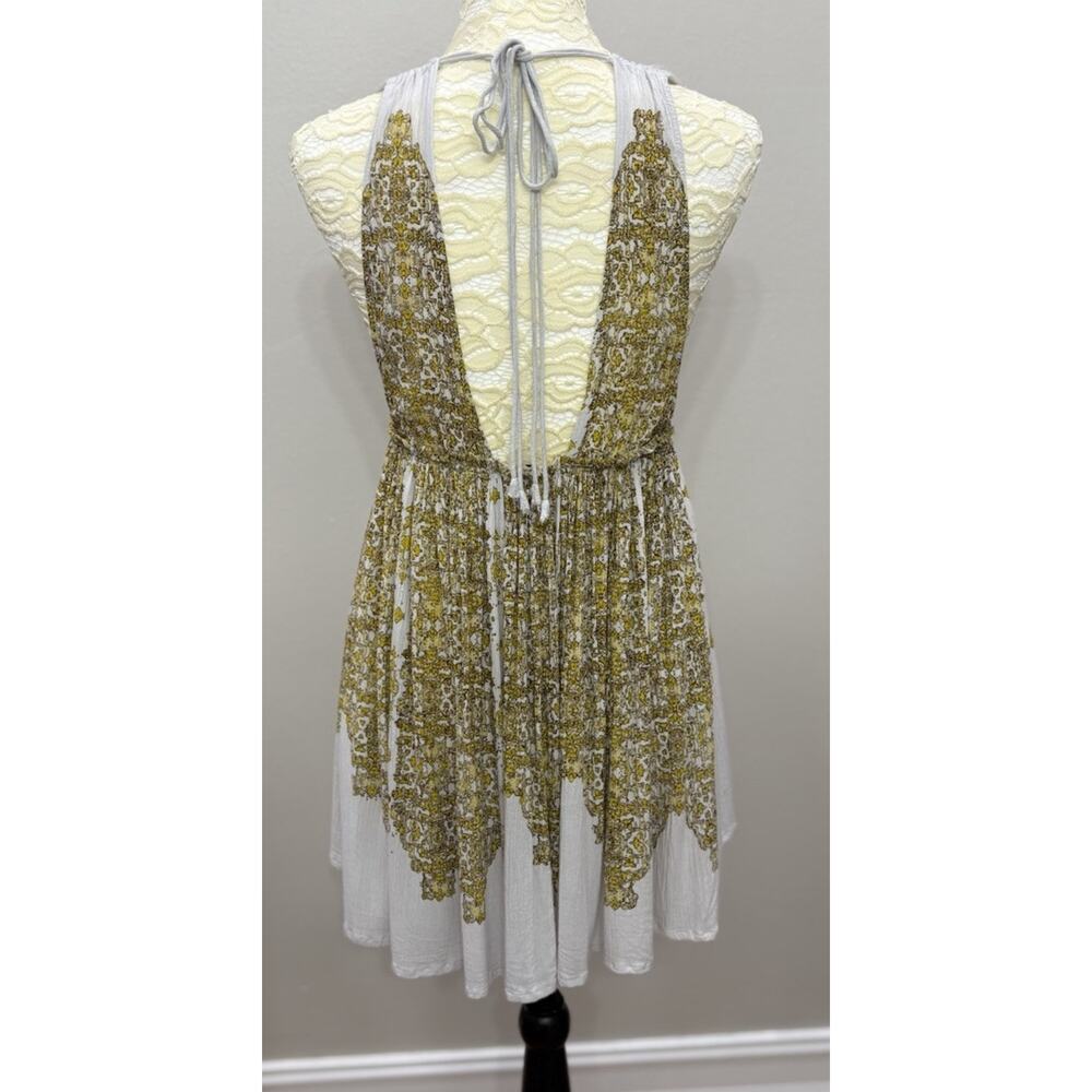 FP One Free People Womens XS V-Neck‎ Mini Dress Green Yellow Buttons Sleeveless - Picture 3 of 10